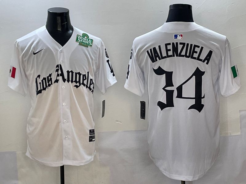Men Los Angeles Dodgers #34 Valenzuela White Five generations Joint Name 2025 Nike MLB Jersey style 9->los angeles dodgers->MLB Jersey